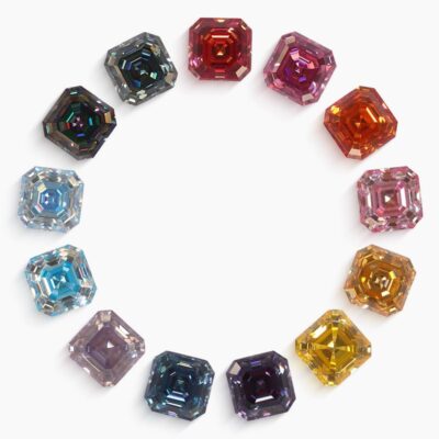 asscher colored moissanite stones