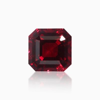 asscher cut lab grown pigeon blood sapphire