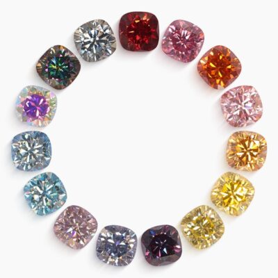 cushion colored moissanite stones