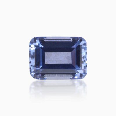 emerald cut lab grown cornflower blue sapphire