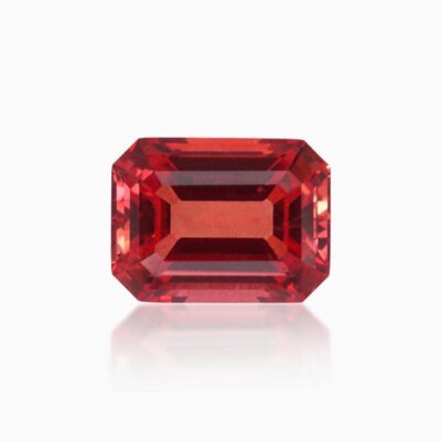 emerald cut lab grown dark padparadscha sapphire