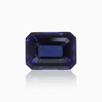 emerald cut lab grown royal blue sapphire