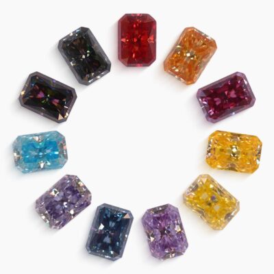 radiant colored moissanite stones