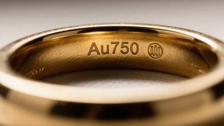 Close up of ring interior engraved with Au750 hallmark indicating 18K gold