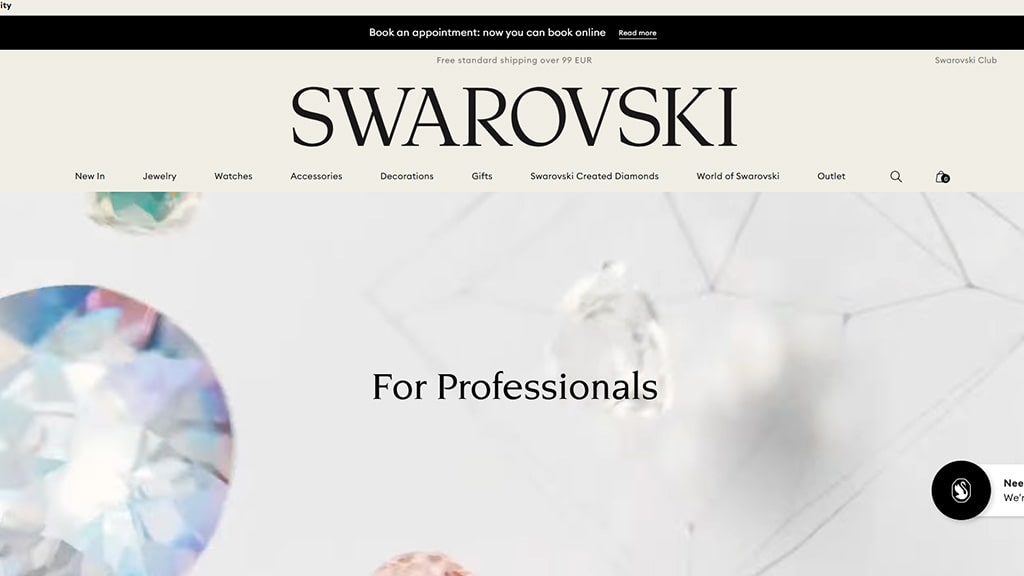 Screenshot of Swarovski Professionals lab gemstone product page