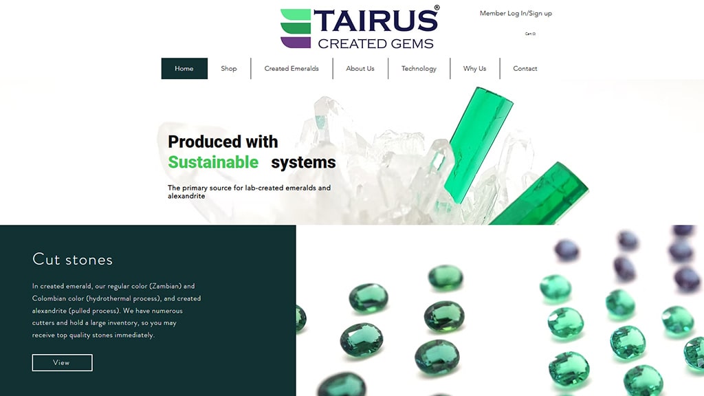 Screenshot of hydrothermal gemstone catalog from Tairus website