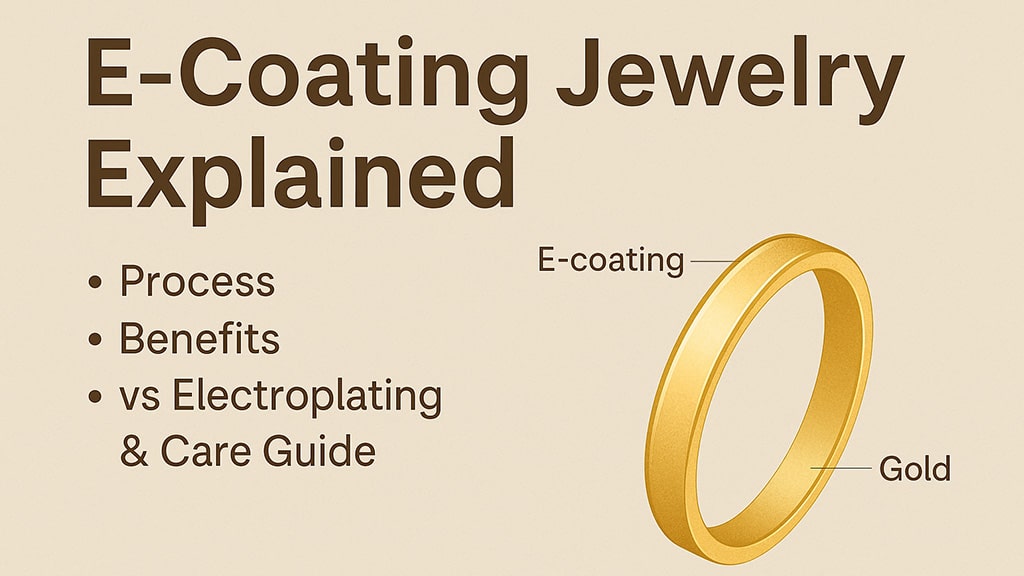 a gold ring with labeled e coating layer, used as a feature image for e-coating jewelry guide.