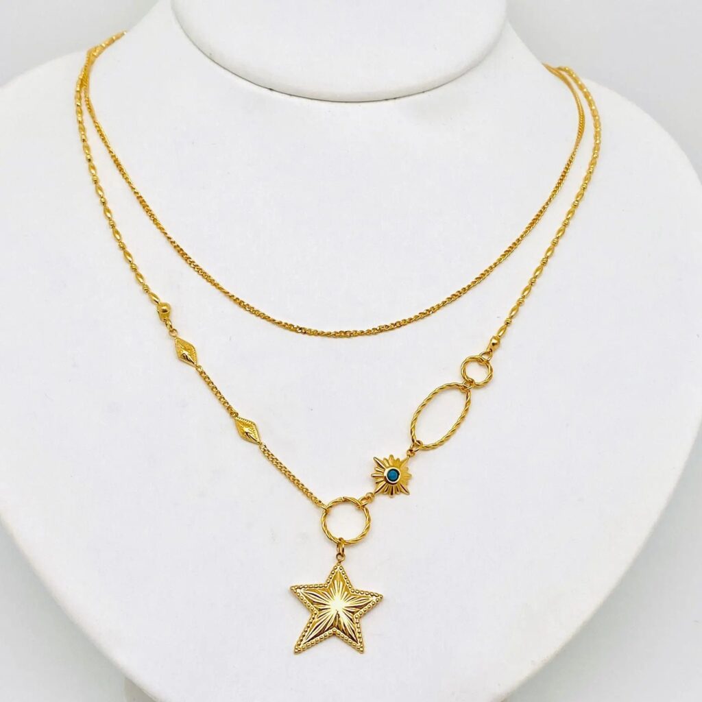 18K Gold Plated Double Chain Necklace with Star Charm 1