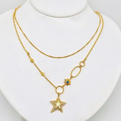 18K Gold Plated Double Chain Necklace with Star Charm 1