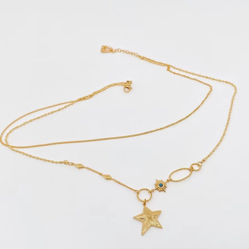 18K Gold Plated Double Chain Necklace with Star Charm 3