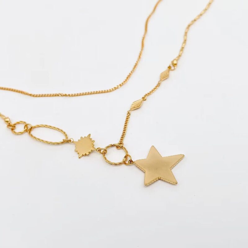 18K Gold Plated Double Chain Necklace with Star Charm 4