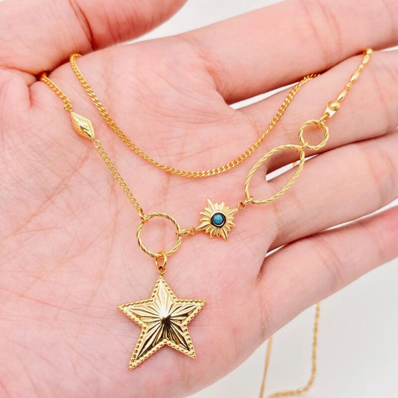 18K Gold Plated Double Chain Necklace with Star Charm 5