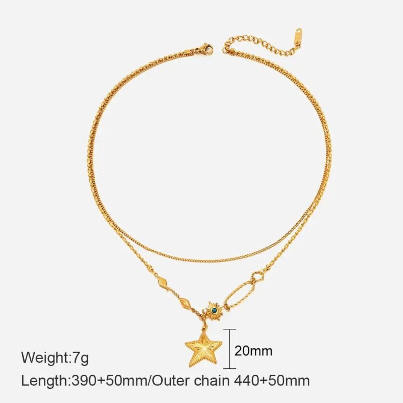 18K Gold Plated Double Chain Necklace with Star Charm 6
