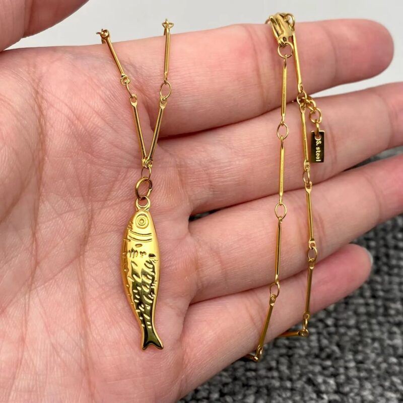 18K Gold Plated Fish Pendant Necklace 6