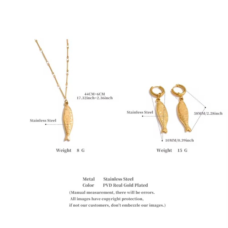 18K Gold Plated Fish Pendant Necklace 7