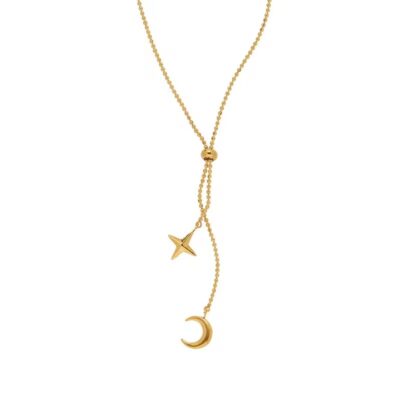 18K Gold Plated Moon Star Charm Necklace 1