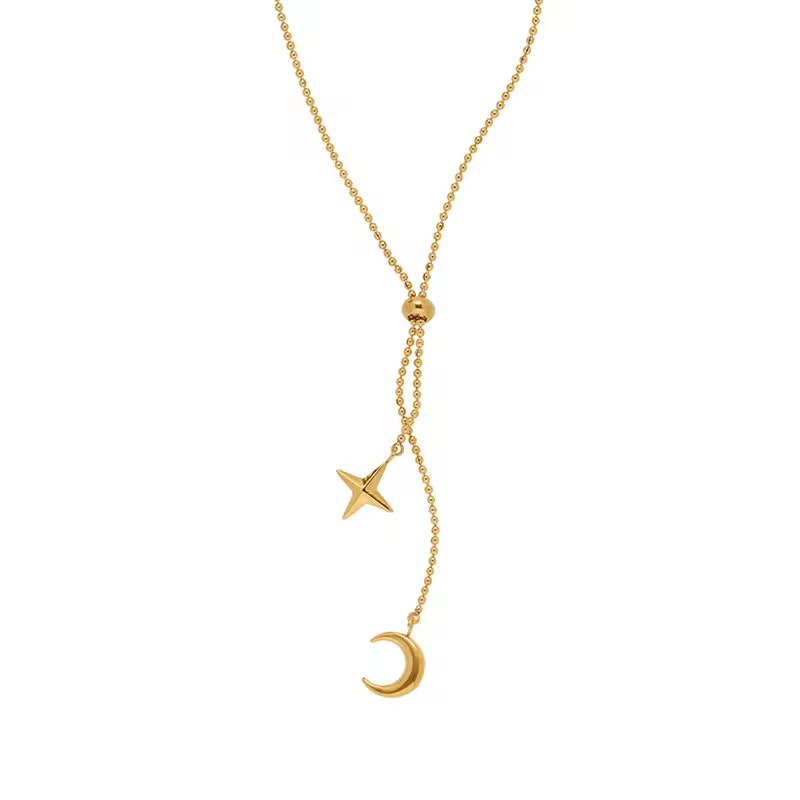 18K Gold Plated Moon Star Charm Necklace 1