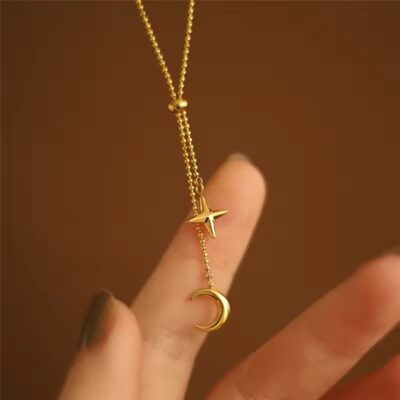 18K Gold Plated Moon Star Charm Necklace 2