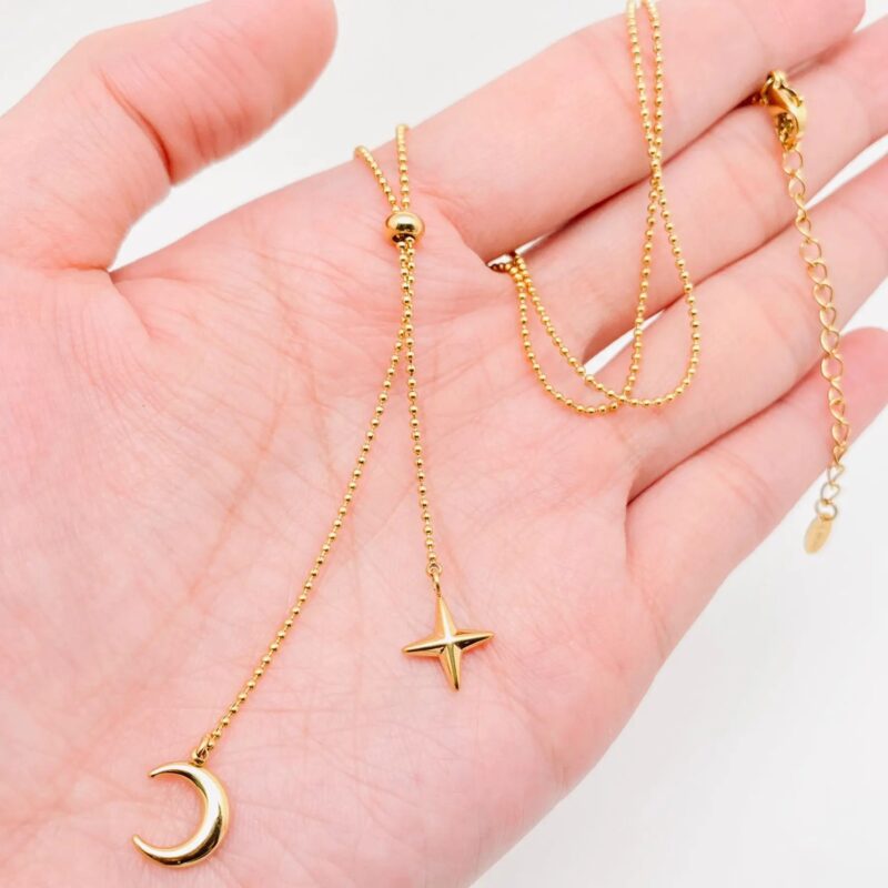 18K Gold Plated Moon Star Charm Necklace 6