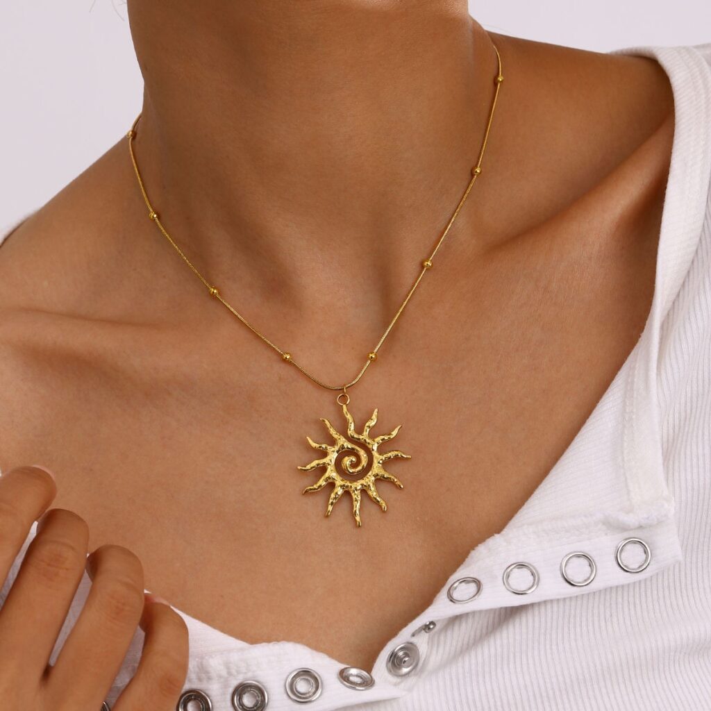 18K Gold Plated Vortex Sun Pendant Necklace 2