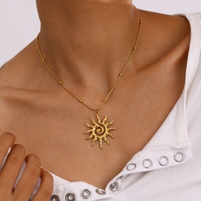18K Gold Plated Vortex Sun Pendant Necklace 2