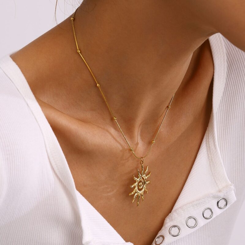 18K Gold Plated Vortex Sun Pendant Necklace 4