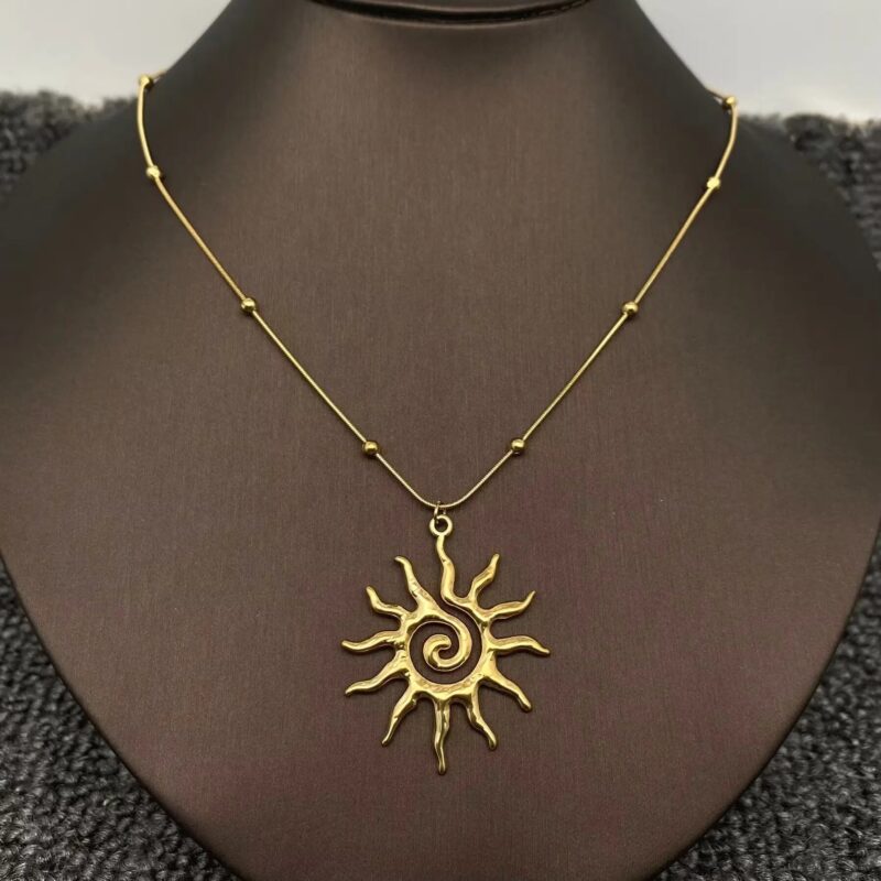 18K Gold Plated Vortex Sun Pendant Necklace 5