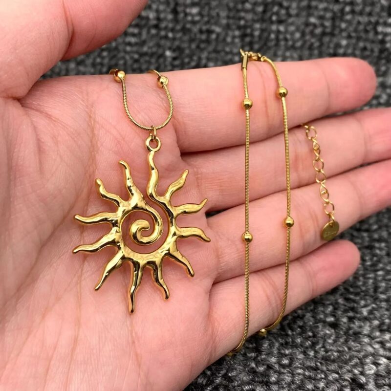 18K Gold Plated Vortex Sun Pendant Necklace 7