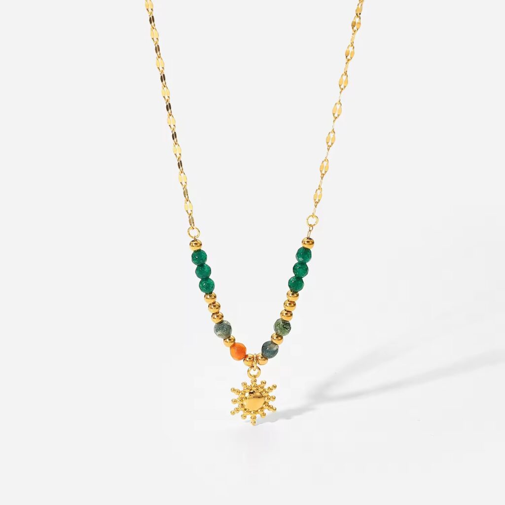 Beaded Sun Pendant Necklace in 18K Gold Plating 1