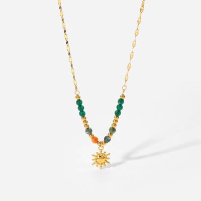 Beaded Sun Pendant Necklace in 18K Gold Plating 1