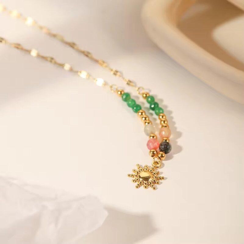 Beaded Sun Pendant Necklace in 18K Gold Plating 4