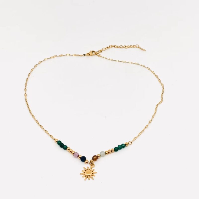 Beaded Sun Pendant Necklace in 18K Gold Plating 5