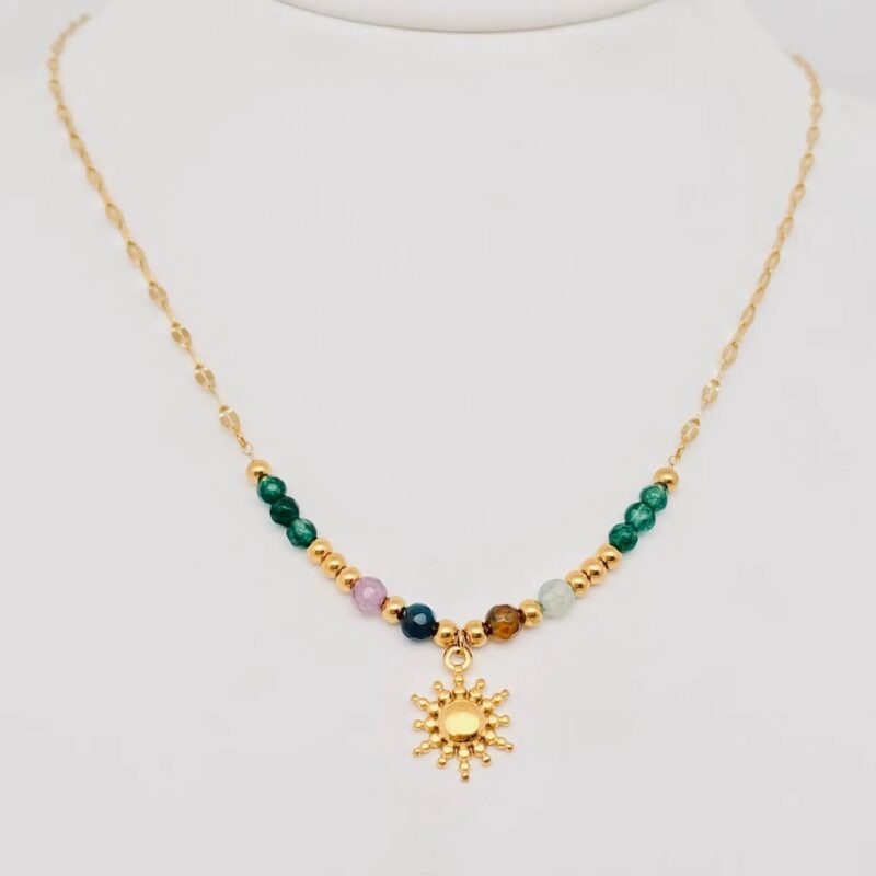 Beaded Sun Pendant Necklace in 18K Gold Plating 6