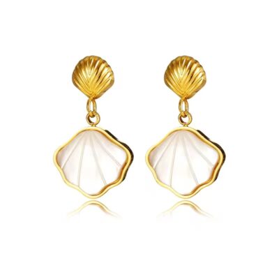 Inlay Shell Pectinid Stud Earrings in 18K Gold Plated 1
