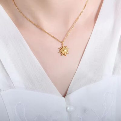 Vortex Sun Pendant Necklace in 18K Gold Plated 2
